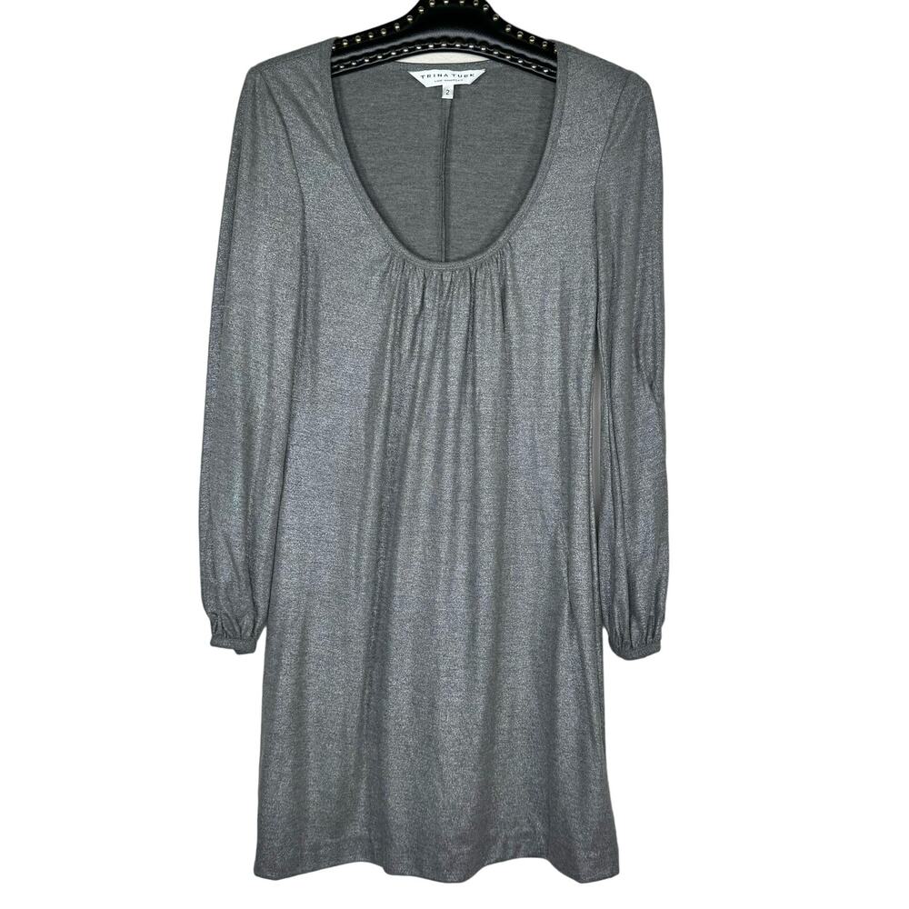 Trina Turk Metallic Shimmer Long Sleeve Shift Dress 2
